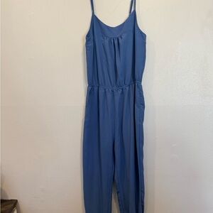 Blue Scoop Neck Jumpsuit with Spaghetti Straps